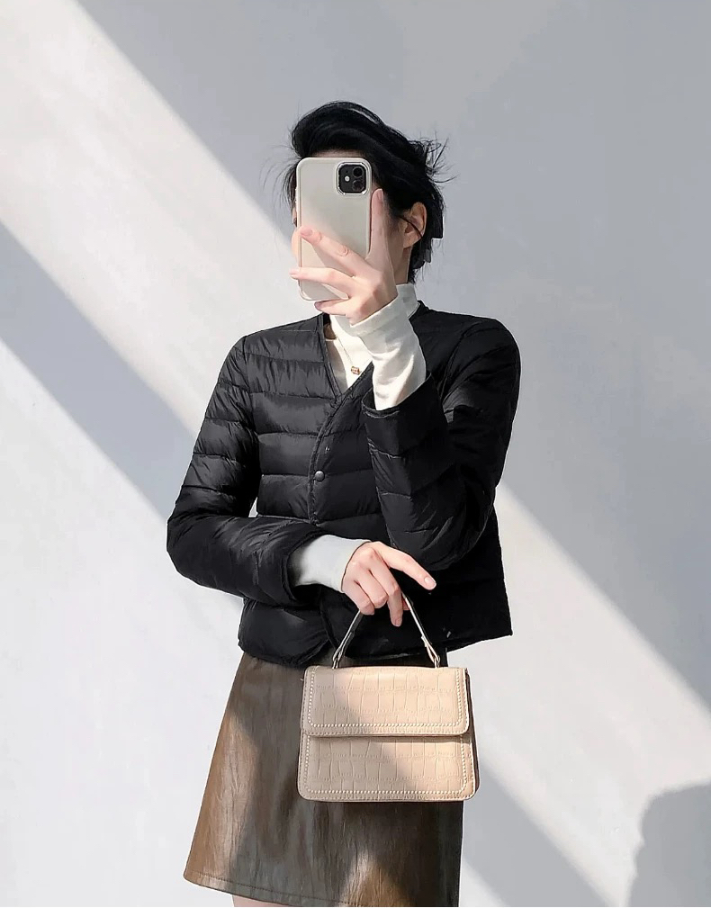 【冬季女装  】（预售3-7天）90%白鹅绒长袖羽绒内胆女短款内搭V领轻薄修身可打底可外穿鹅绒服