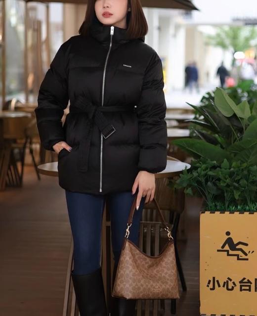 D112548女士黑色中长款含腰带羽绒夹克羽绒服 商品图10