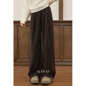 【65折秒杀】鹿向南「秋千日记」高腰垂坠感条纹休闲裤女秋冬宽松直筒阔腿裤LXNJ1260