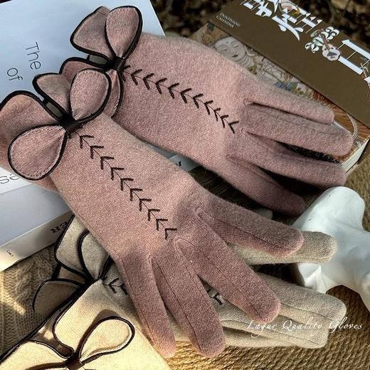 【羊绒羊毛版！加绒可触屏保暖手套蝴蝶结】骑行羊毛分指冬季女氛围感 商品图3
