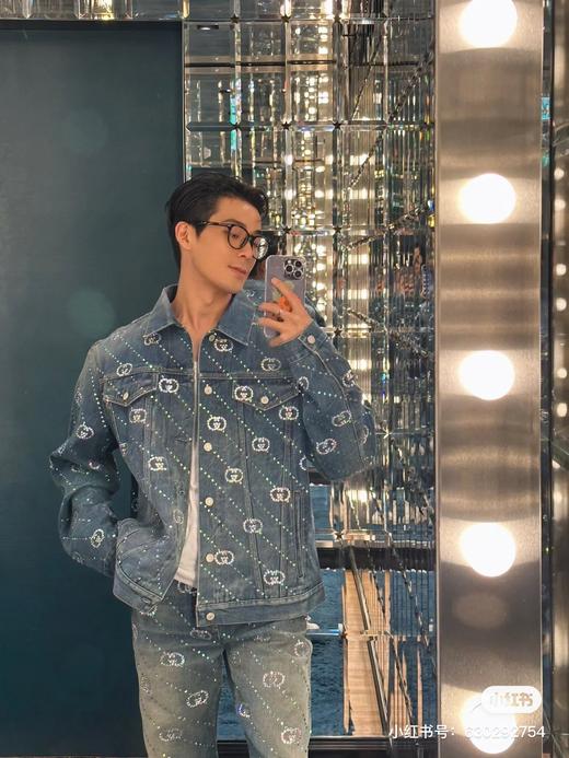 D112555男式蓝色水洗满钻烫钻牛仔外套夹克 商品图7