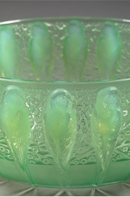 独角鹿西洋古董1931年法国出品「Perruches鹦鹉」款绿色欧泊水晶碗 商品图4