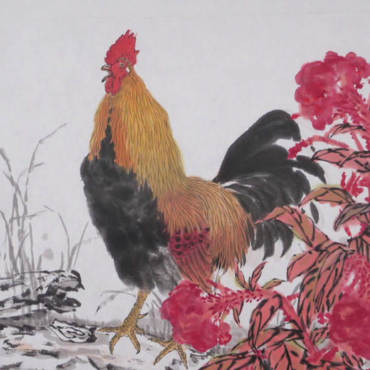 卓愿《红冠耀日》70x69CM 手绘纸本宣纸国画作品 商品图4