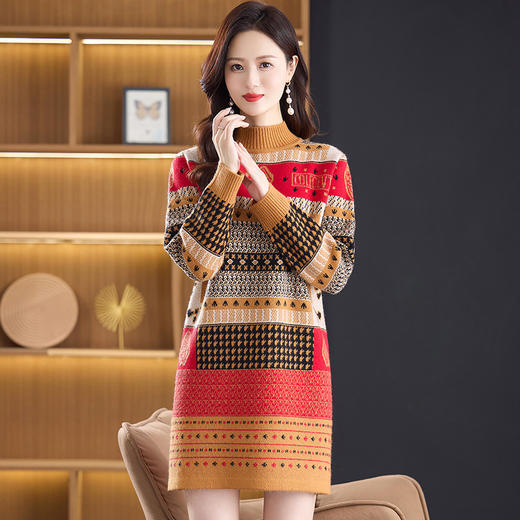 CC 0818时尚提花针织连衣裙洋气百毛衣裙 商品图3