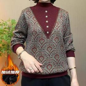 妈妈秋冬新款宽松气质加绒半高领百搭打底上衣女