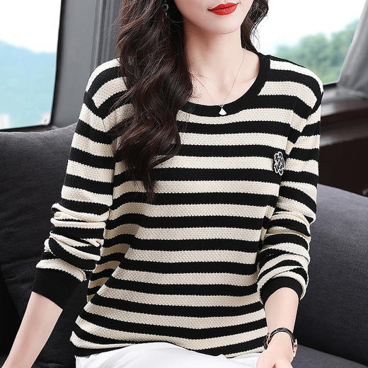 2026新款秋冬季条纹毛衣女士针织衫上衣大码长袖t恤女打底衫内搭 商品图3