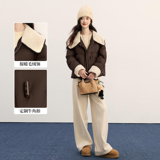 【11/26新品】熙世界巴恩风仿羊羔毛领棉服外套女冬季新款小个子牛角扣短款棉衣 商品图2