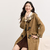【11/26新品】熙世界卡其棕色牛角扣毛呢外套女冬2025新款撞色格纹连帽羊毛大衣 商品缩略图4