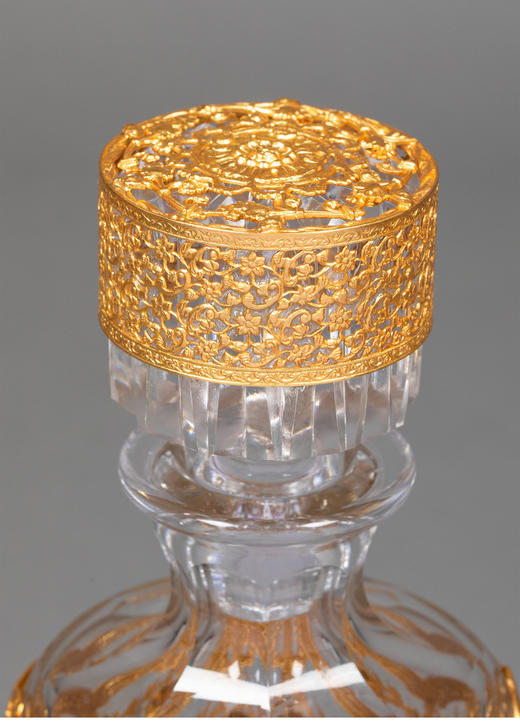 独角鹿西洋古董19世纪末法国出品新古典主义风格铜鎏金精雕镶嵌水晶烈酒瓶 商品图3