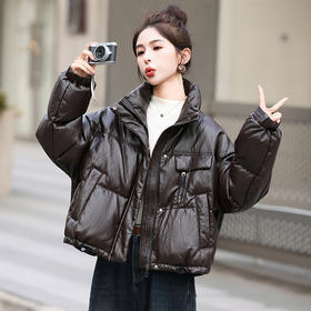 时尚免洗皮衣羽绒服，黑色宽松大码面包服小个子外套HR-YF2680A