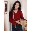 鹿向南「冰雪玫瑰」复古红色毛衣女秋冬高级感气质优雅针织衫上衣 商品缩略图0