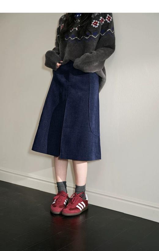 D112523蓝色灯芯绒工装裙半身裙半裙25秋冬季叠穿搭女长裙a字裙 商品图3