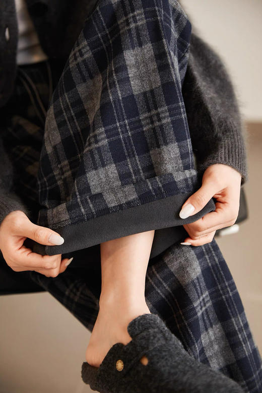 ACME含羊毛格纹+醋酸丝绒松紧腰直筒美式格纹裤 商品图12