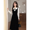 鹿向南「茉莉甜茶」法式假两件黑色衬衫连衣裙女秋冬修身A字长裙 商品缩略图2