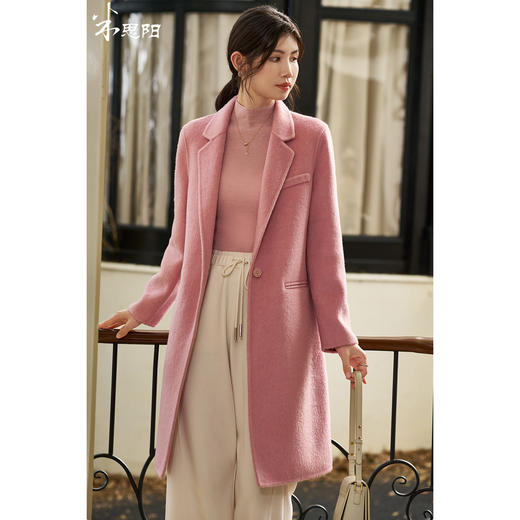 剩S/M/L/XL/XXL 牦牛绒+桑蚕丝+绵羊毛 米思阳冬季新款时尚通勤一粒扣双面羊毛呢子大衣中长款外套女3919 商品图0