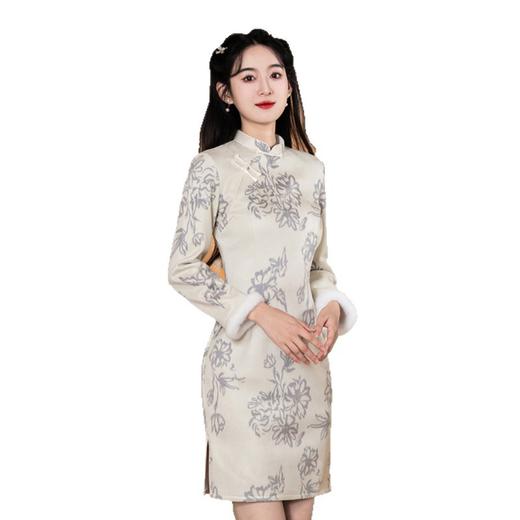 GX麂皮绒加绒加厚复古国风新中式少女款旗袍2025冬季新款日常旗袍裙 商品图4