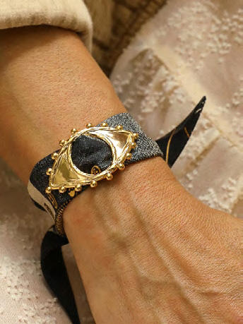 订购14周到｜AN-NEE-ONOEIL-黑色 波西米亚4cm 丝巾装饰扣手镯［法国设计师］ 商品图0