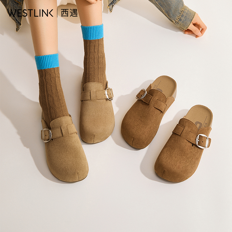 西遇厚底勃肯鞋女新款秋季百搭圆头一脚蹬懒人鞋外穿增高半拖K2057173