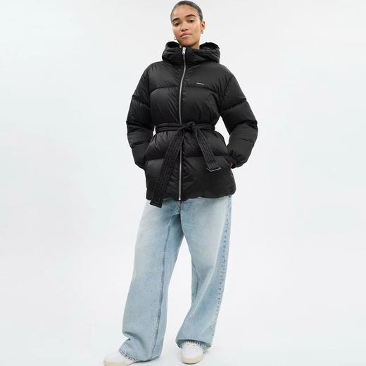 D112548女士黑色中长款含腰带羽绒夹克羽绒服 商品图11