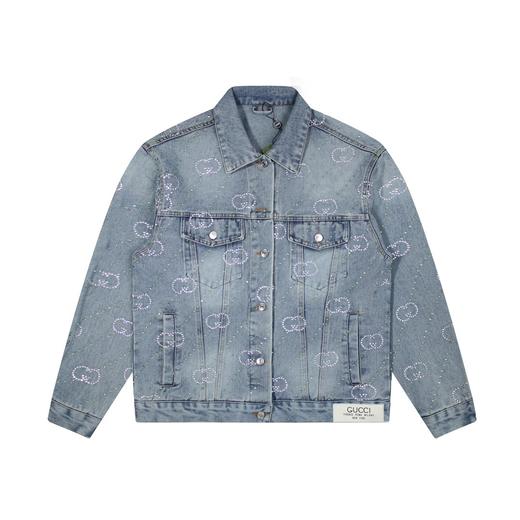 D112555男式蓝色水洗满钻烫钻牛仔外套夹克 商品图0