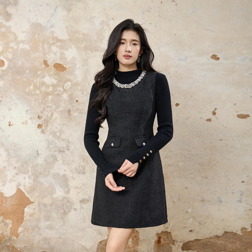 奢姿大码女装2025冬季时尚钻领圆领背心裙胖妹妹气质减龄优雅裙子9954853820 商品图0
