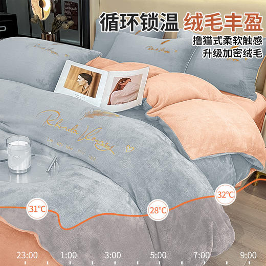 升级加密绒毛 撸猫式柔软体验 冬季加绒牛奶绒床上四件套2025新款高级感珊瑚绒加厚加绒床单被罩 商品图3
