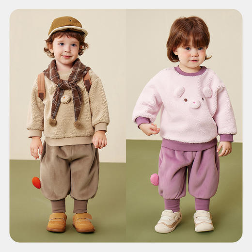 迷你巴拉男女童宝宝毛绒套装宽松保暖长袖长裤两件套冬新款 商品图2