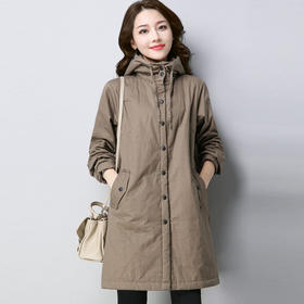 QMHY979棉衣女中长款2023新款秋装休闲宽松春秋小个子棉大衣早秋外套潮