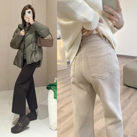 九分奶茶裤！2025四面弹厚绒牛仔裤美拉德咖色洋气直筒裤！ 商品图3