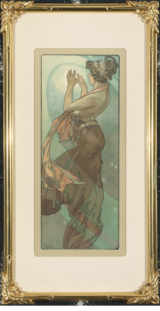 独角鹿西洋古董1902年法国出品穆夏签名创作「 北极星&月亮」海报 商品图1