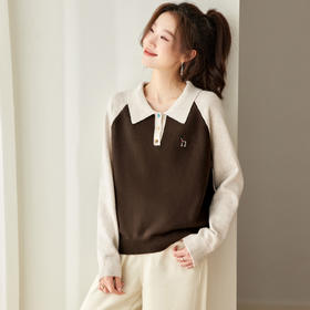 CC法式撞色POLO领内搭软糯毛衣女2025秋冬季新款气质翻领针织衫上衣