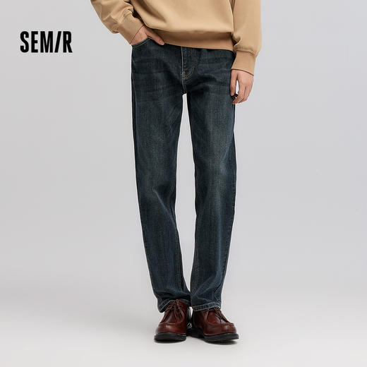 森马牛仔裤男士春季合体直筒长裤竹节肌理轻复古做旧裤子通勤百搭 商品图1