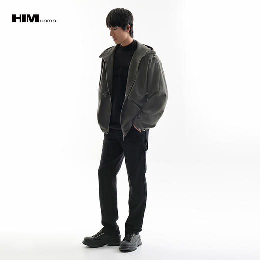 HIM漢崇  舒感莫代尔半高领T恤男简约绒面烧花休闲打底衫 2025冬季 商品图1