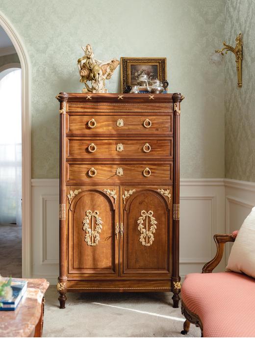 【已售】独角鹿西洋古董19世纪末法国出品路易十六风格铜鎏金精雕花环卷叶纹饰大型立柜 商品图0