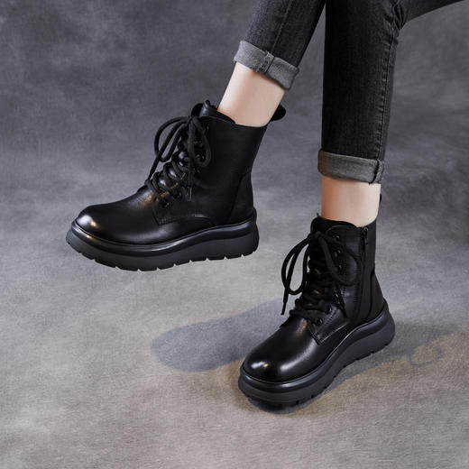 羊毛加绒厚底保暖马丁靴，英伦真皮短靴复古牛皮棉靴ZM258765 商品图1