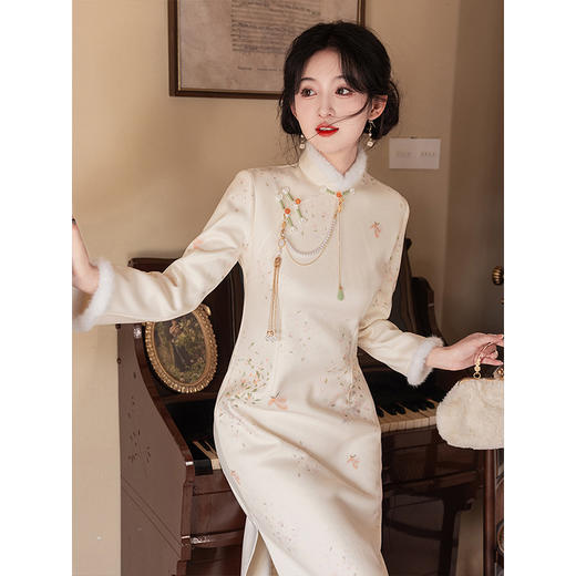 新中式毛呢素雅旗袍，加厚小个子茶服日常LSB3186 商品图2