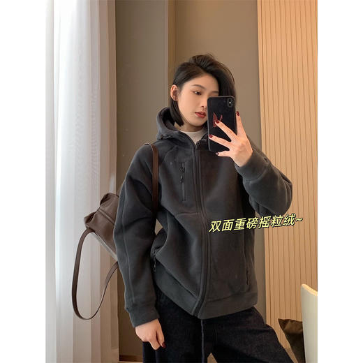 重磅双面摇粒绒！2025蓄热保暖情侣防风摇粒绒连帽拉链短外套！ 商品图0