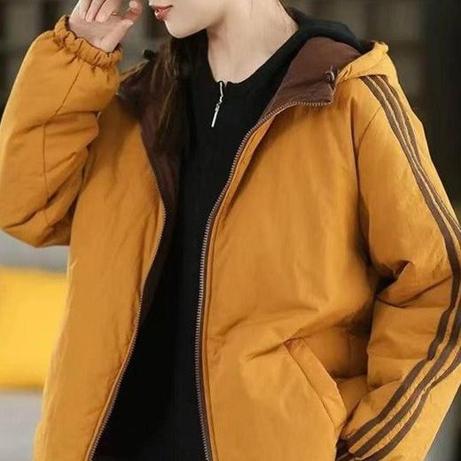 两面穿连帽棉服外套潮2025韩版时尚休闲减龄拼色棉衣 商品图3