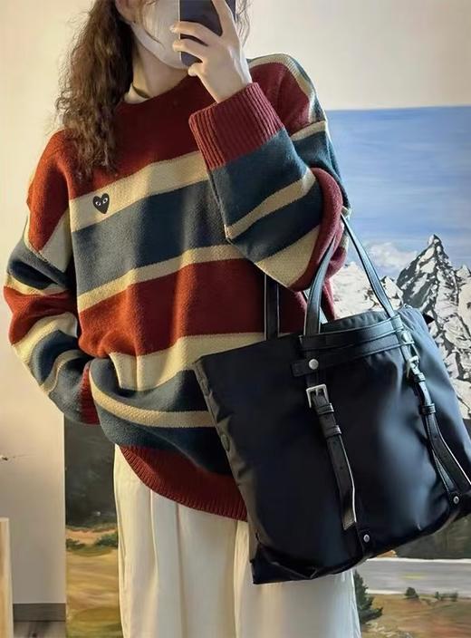 D112567条纹拼色潮流圆领宽松毛衣针织衫 商品图6