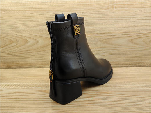 2024豪行冬款专柜正品真皮短靴舒适百搭中跟后拉链女靴24403505 商品图3