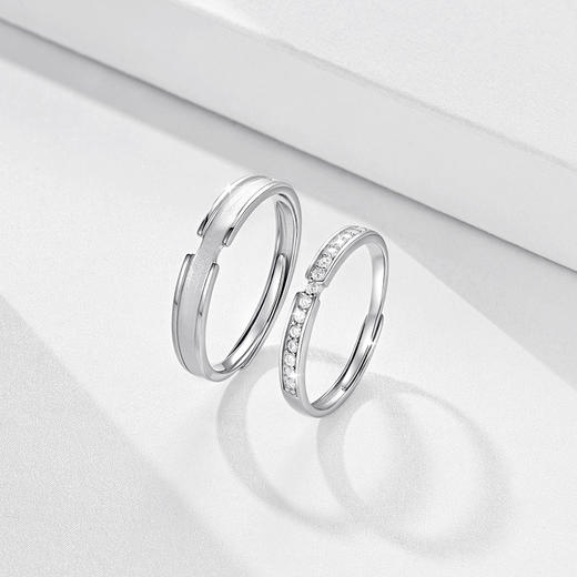 卡蒂罗KADER 相遇情侣对戒 925银满铺璀璨圆锆设计怦然心动邂逅甜美爱恋简约大气可调节素圈一对 甜美浪漫恋爱频率 商品图4