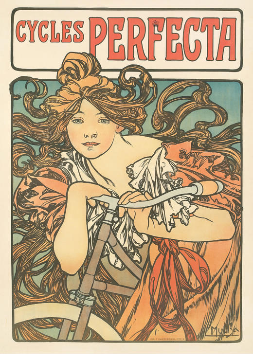 独角鹿西洋古董1902年法国出品穆夏签名创作「Cycles Perfecta完美的自行车」海报 商品图2