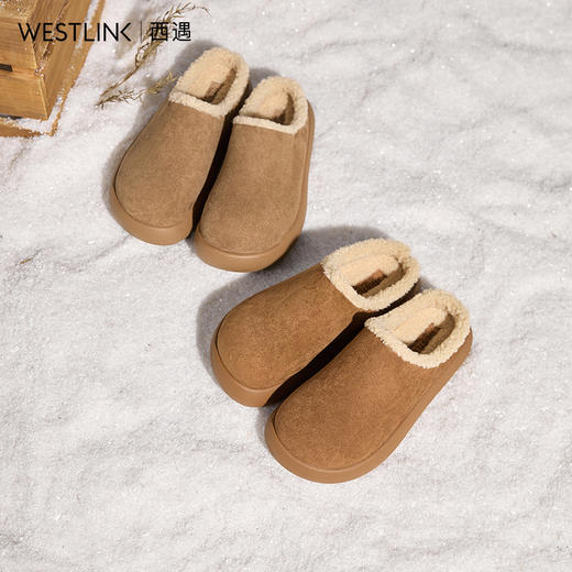 西遇加绒土豆勃肯鞋女新款冬季外穿一脚蹬保暖雪地鞋毛毛拖鞋V2457334 商品图0