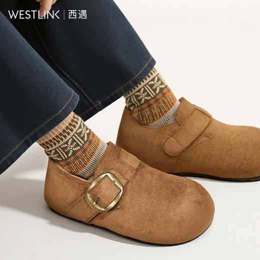 西遇加绒勃肯鞋女新款冬季保暖内增高一脚蹬棉鞋外穿毛毛鞋V2257287 商品图3