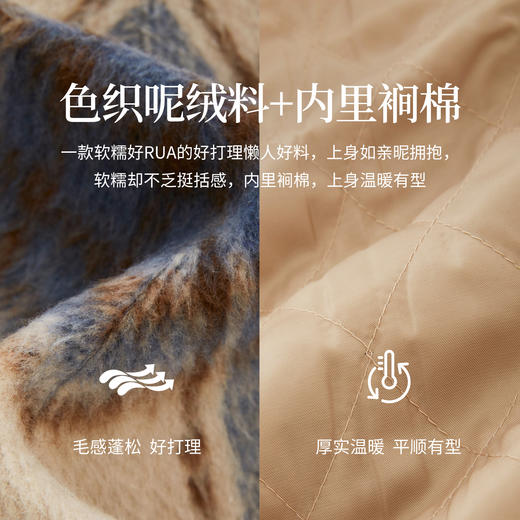 【11/26新品】熙世界小香风仿羊羔毛绒翻领格纹短外套女装冬季复古夹棉毛呢大衣 商品图4