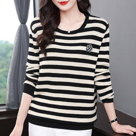 2026新款秋冬季条纹毛衣女士针织衫上衣大码长袖t恤女打底衫内搭