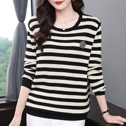 2026新款秋冬季条纹毛衣女士针织衫上衣大码长袖t恤女打底衫内搭 商品图0