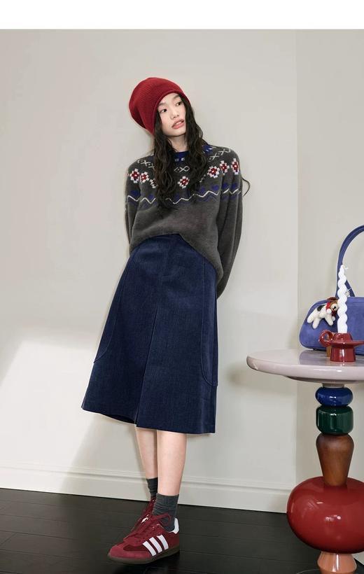 D112523蓝色灯芯绒工装裙半身裙半裙25秋冬季叠穿搭女长裙a字裙 商品图7