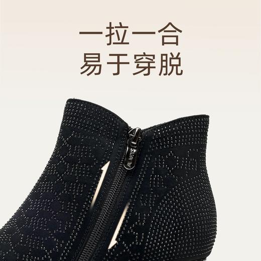 信诺时尚中年妈妈鞋法式气质粗跟短靴2025冬季新款女加绒保暖棉鞋X5M157-272D 商品图2