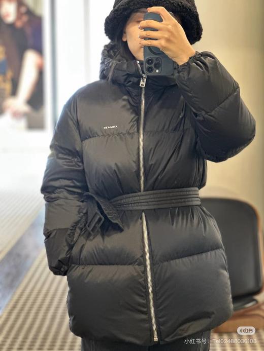 D112548女士黑色中长款含腰带羽绒夹克羽绒服 商品图12